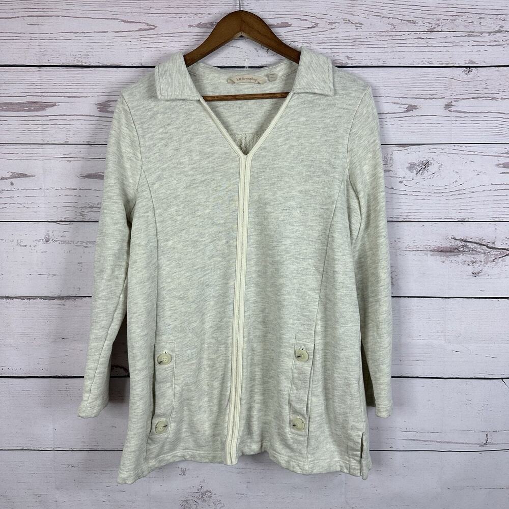 Soft Surroundings‎ Sweatshirt Women XL Gray Zip Casual Minimalist Cozy